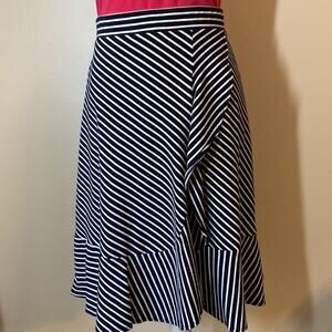 Talbots Navy & White Striped Cotton/Modal/Spandex Skirt  with Accent Ruffle Sp